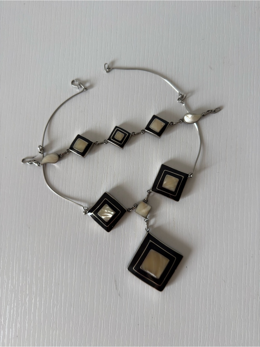 Vintage Black & Mother of Pearl Geometric Necklace & Bracelet Set